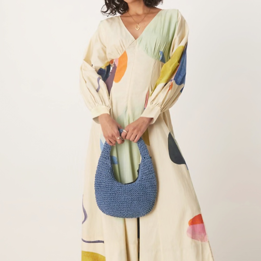 ASOS DESIGN long sleeve v neck poplin maxi dress in print